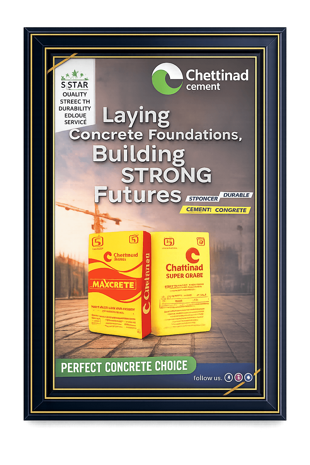 Chettinad Cement branded framed partner visual for concrete foundation quality assurance